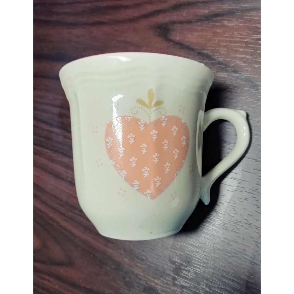 Tienshan Stoneware Tea Coffee Cup Mug Pink & Green Hearts Flowers